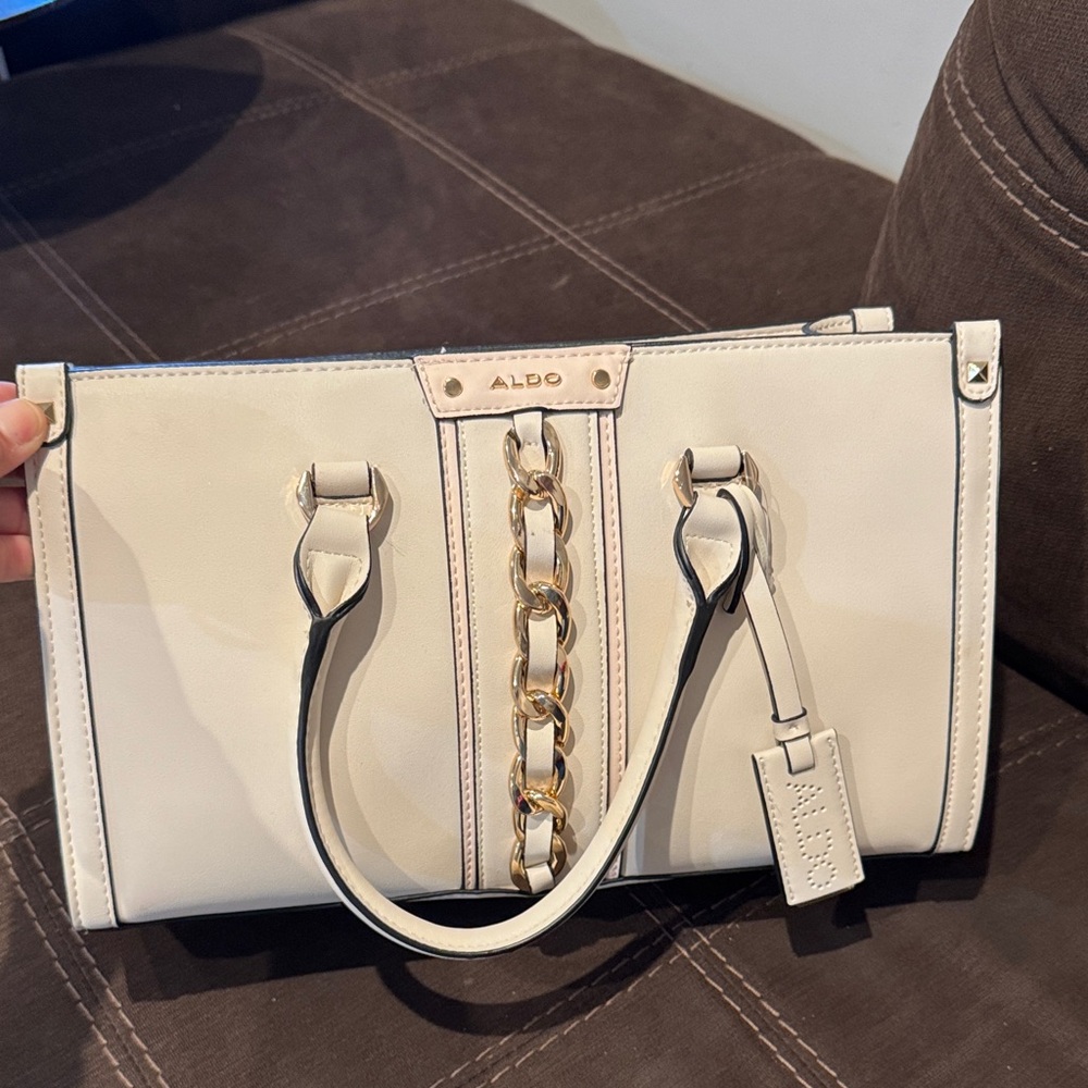 Aldo Beige Shoulder Bag with Gold Chain